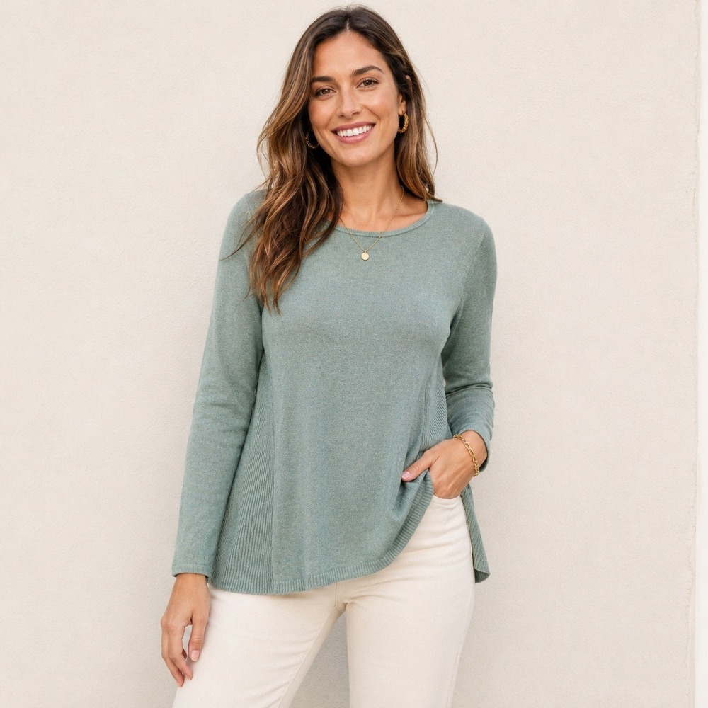 J. Jill Womens Sage Green Ribbed Side Panel Cotton Blend Knit Sweater Medium
